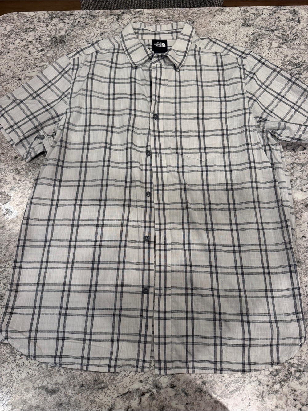 The North Face Men’s White and Gray Plaid Short-Sleeve Button-Down Shirt